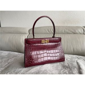 Tory Burch Lee Radziwill Embossed Small Bag in Maroon